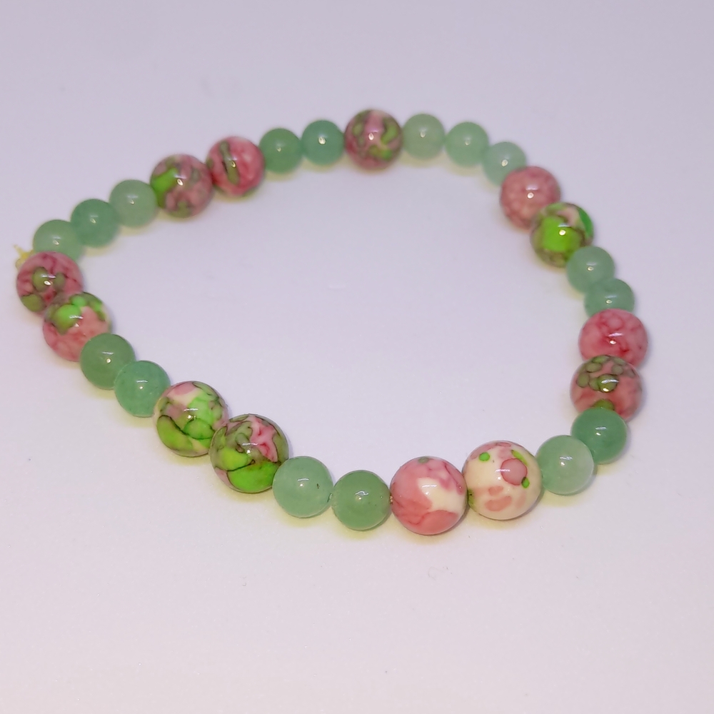 Green and Pink Beaded Bracelet